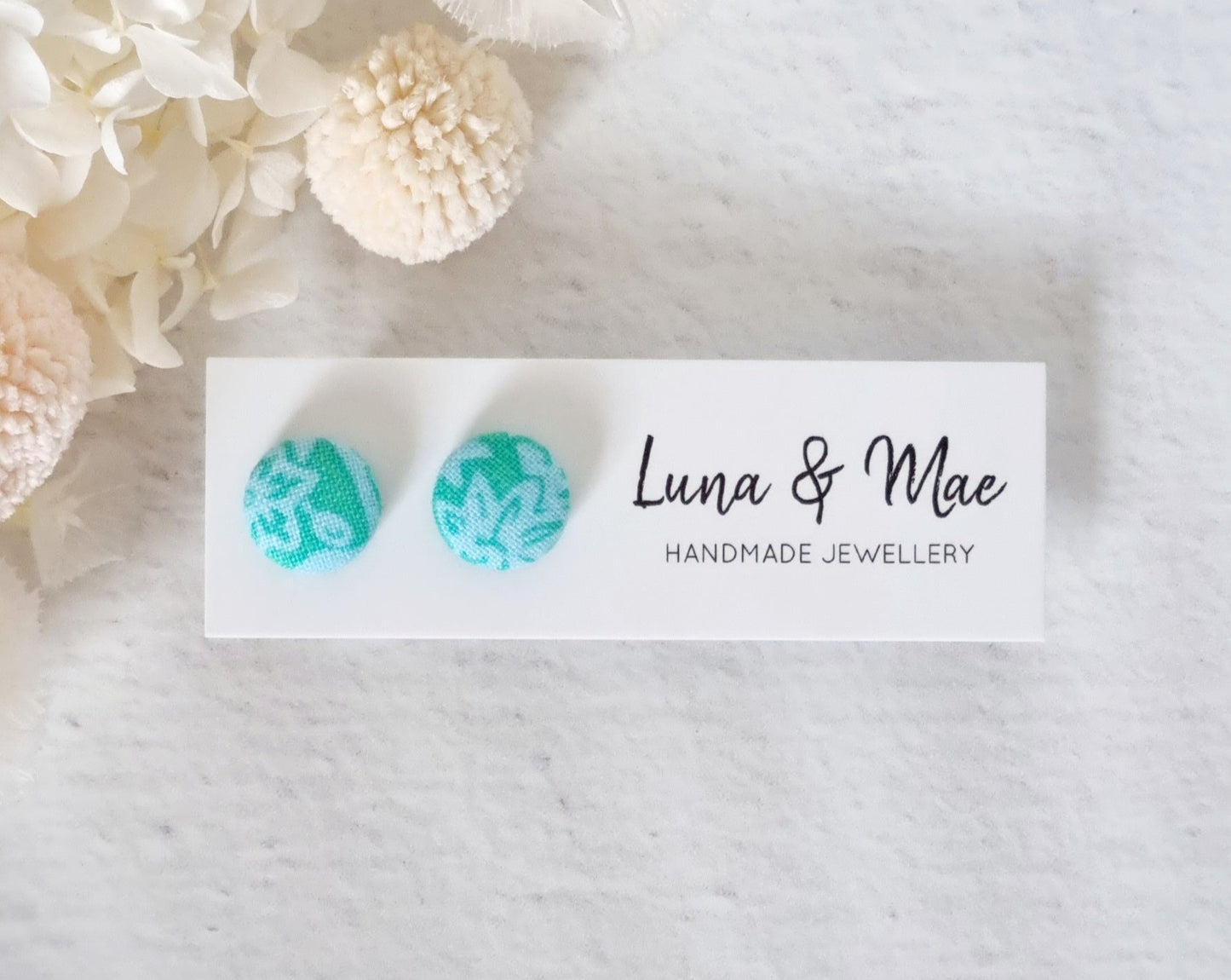Fabric Green Flower Stud - Luna + Mae