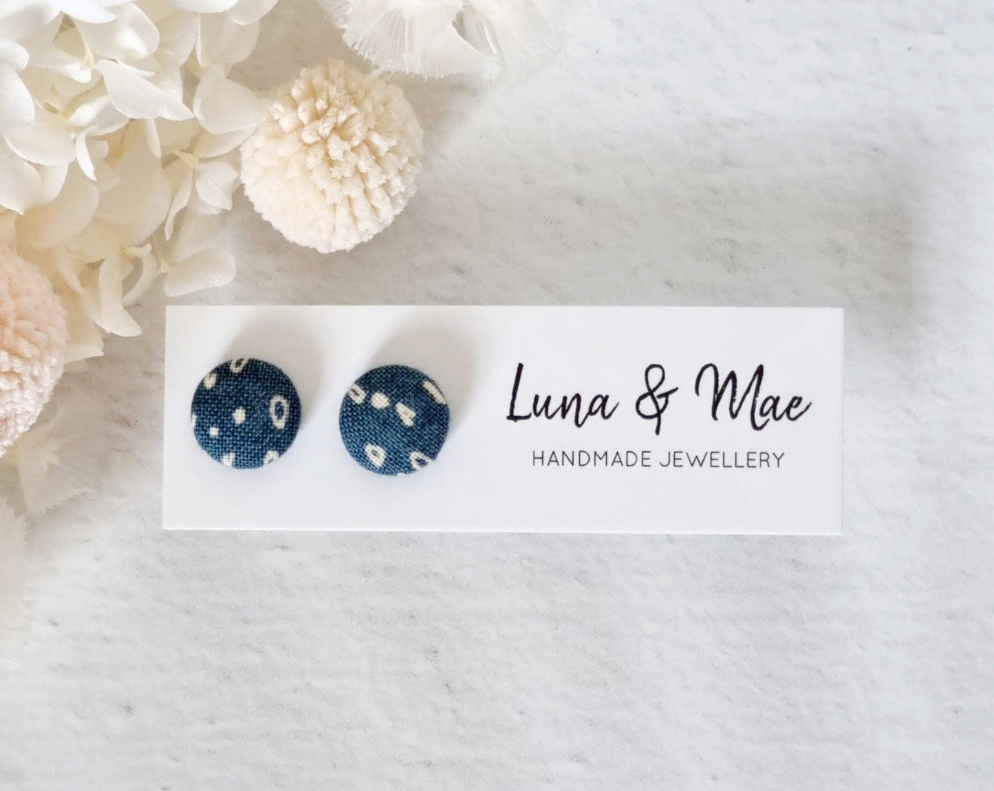 Fabric Peacock Dot Stud - Luna + Mae