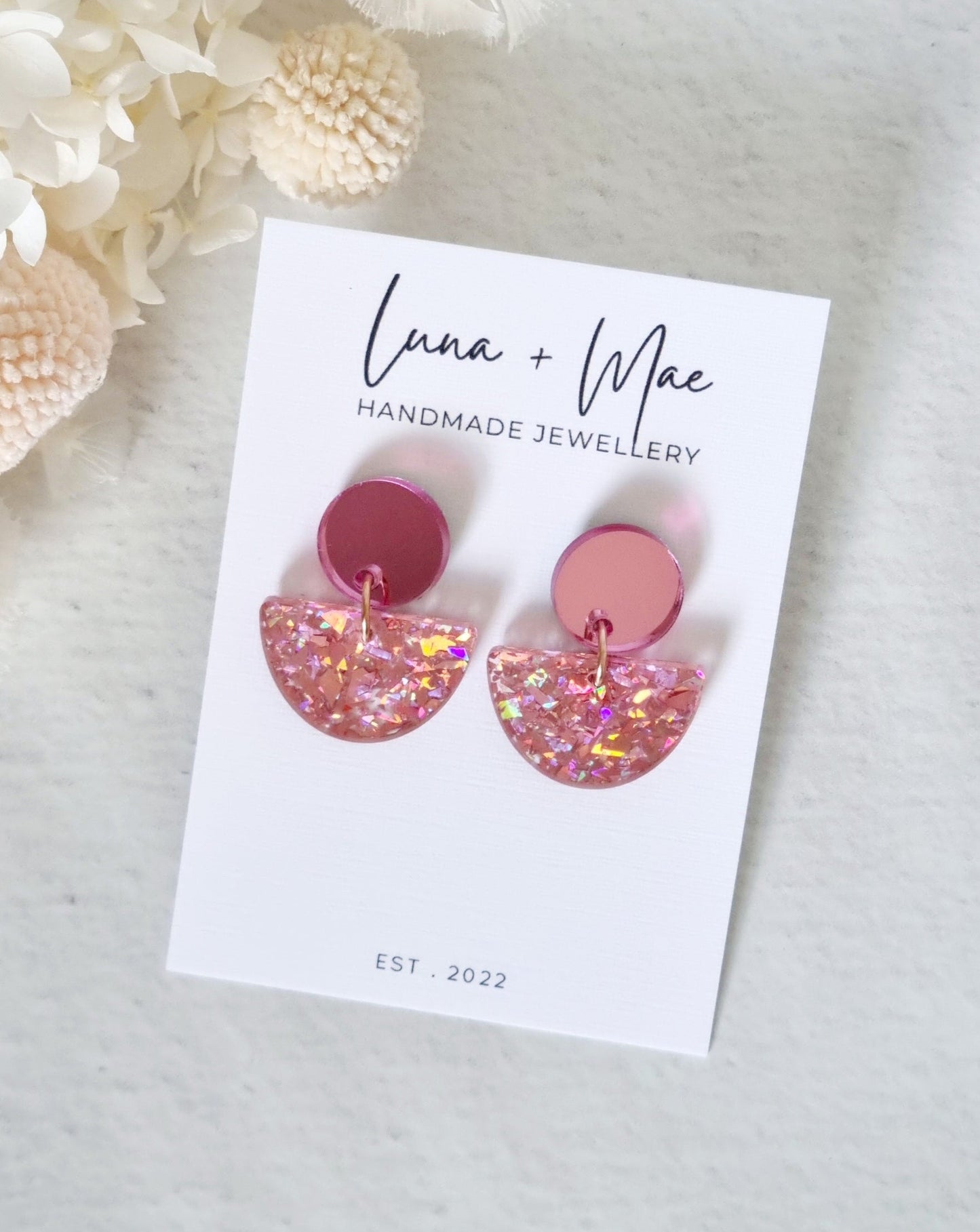 Acrylic Pink Selene Dangle - Luna + Mae