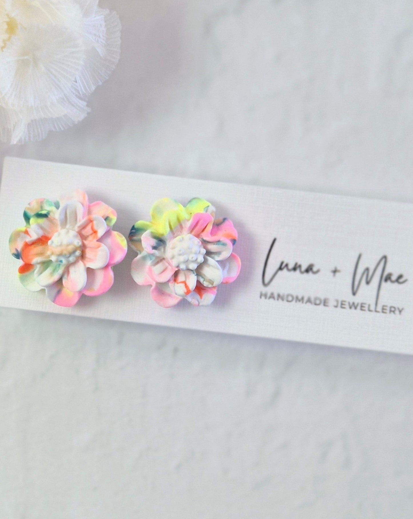Flower Pink Sunrise Stud Earrings