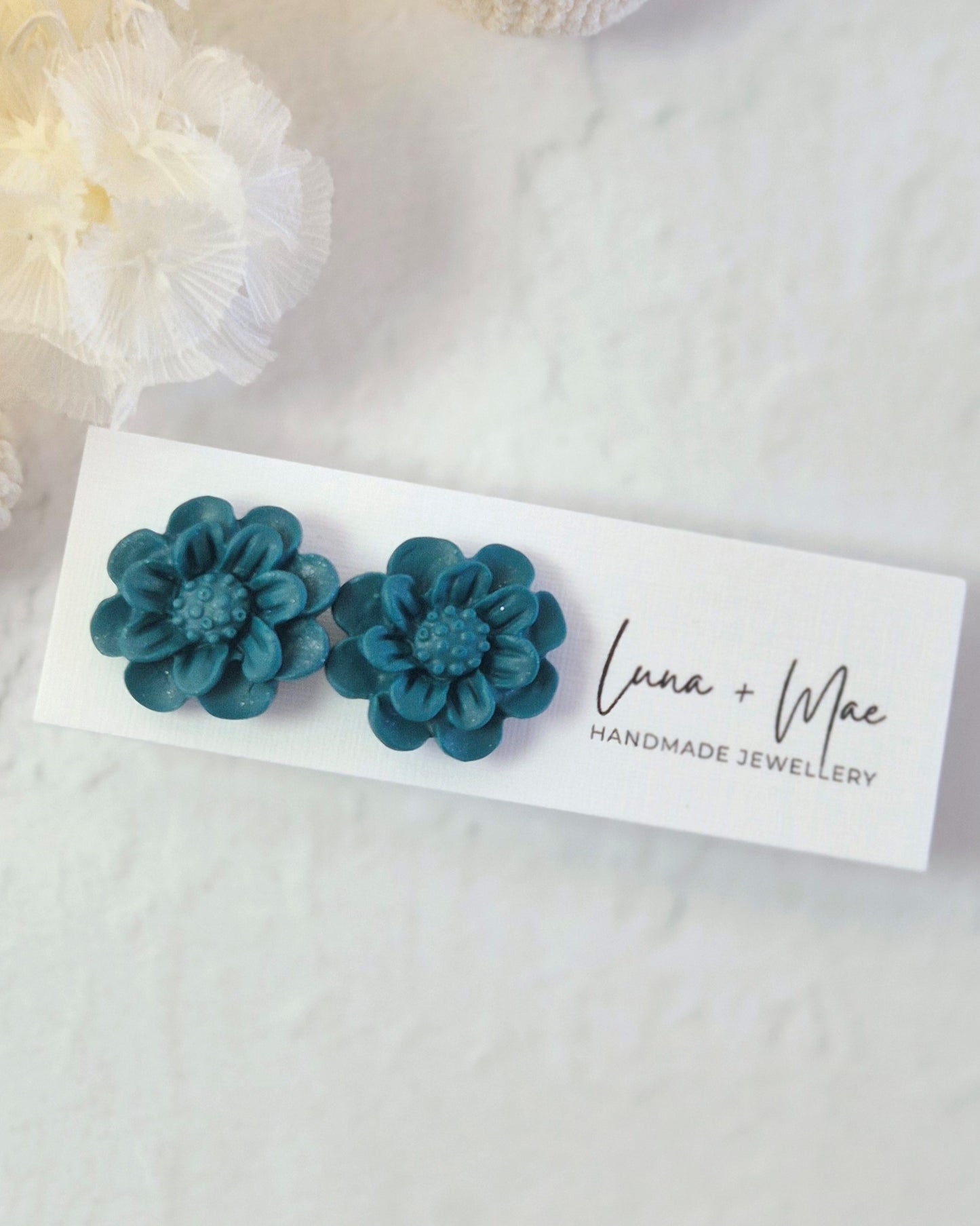Flower Pine Green Stud Earrings