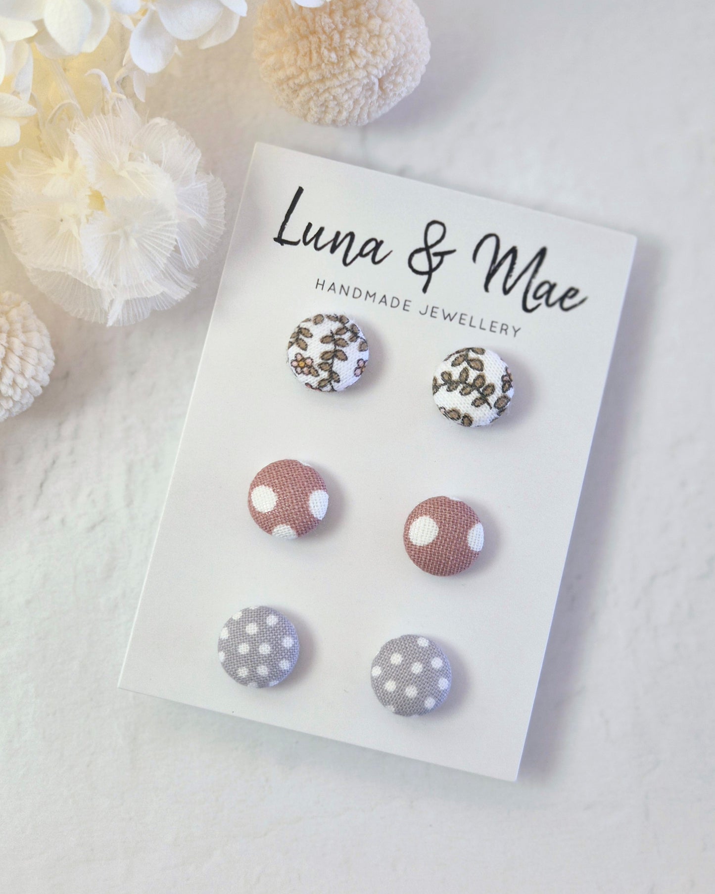 Fabric Trio Stud Earring Pack #7