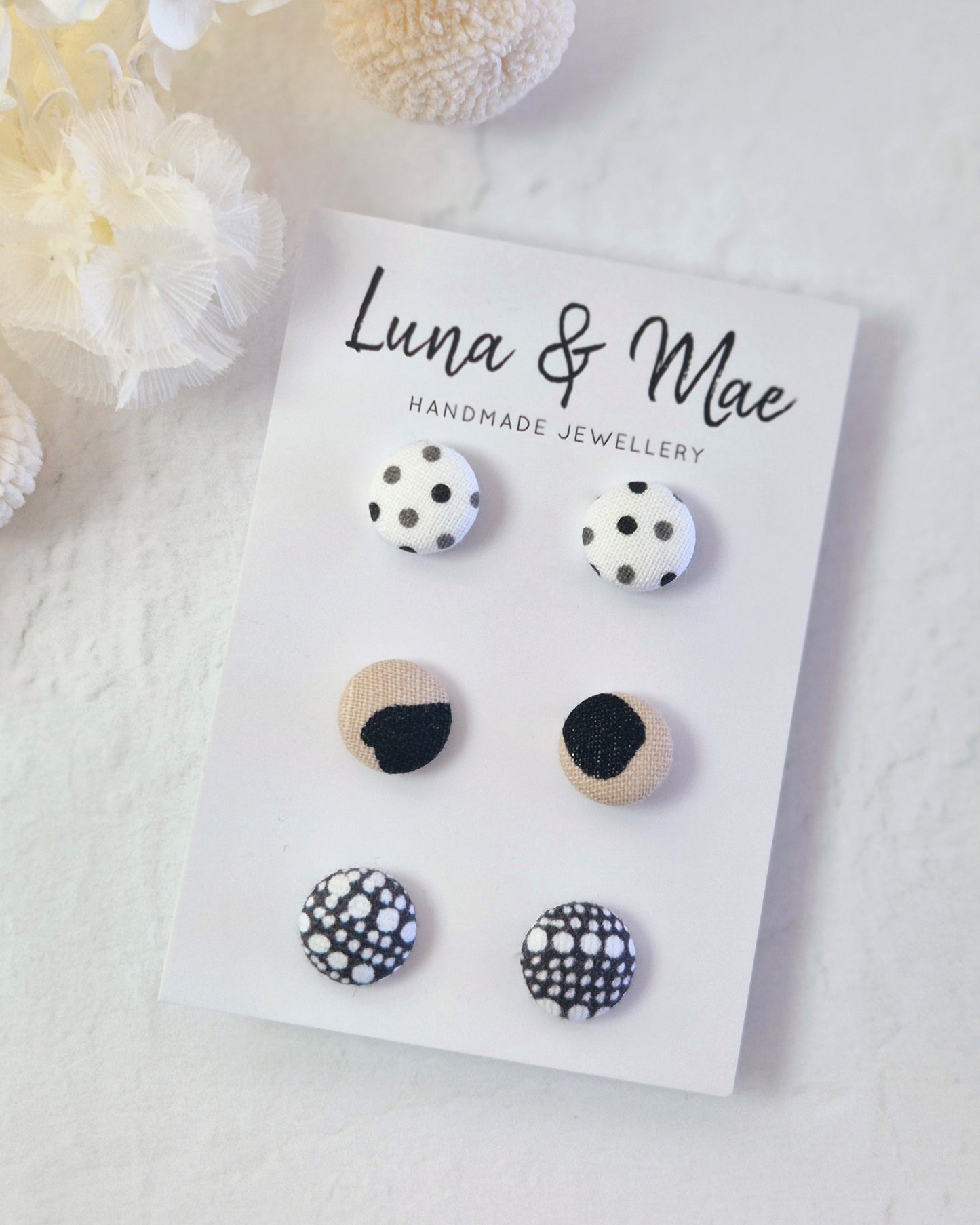 Fabric Trio Stud Earring Pack #6
