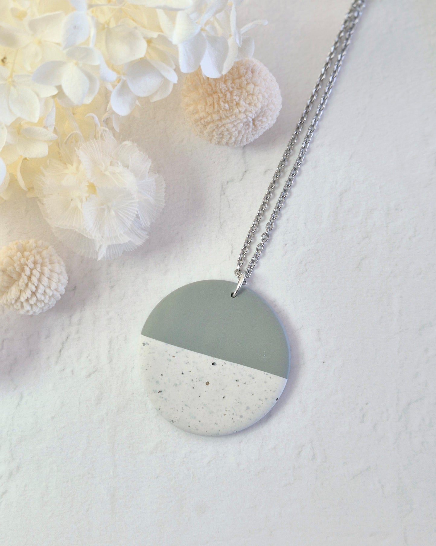 Luna Granite + Sage Green Silver Necklace