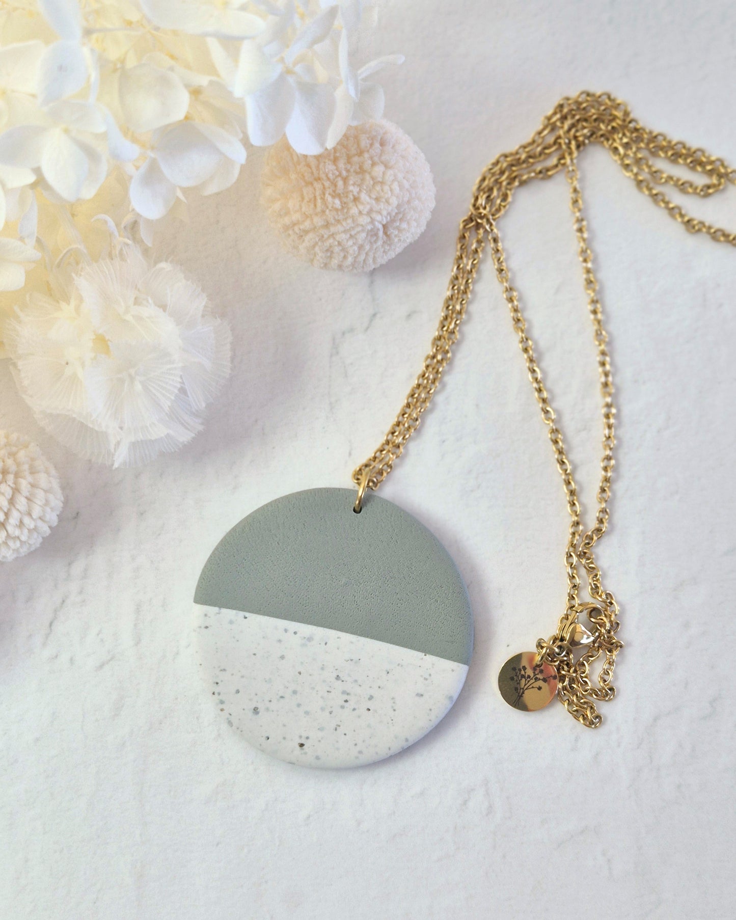 Luna Granite + Sage Green Gold Necklace