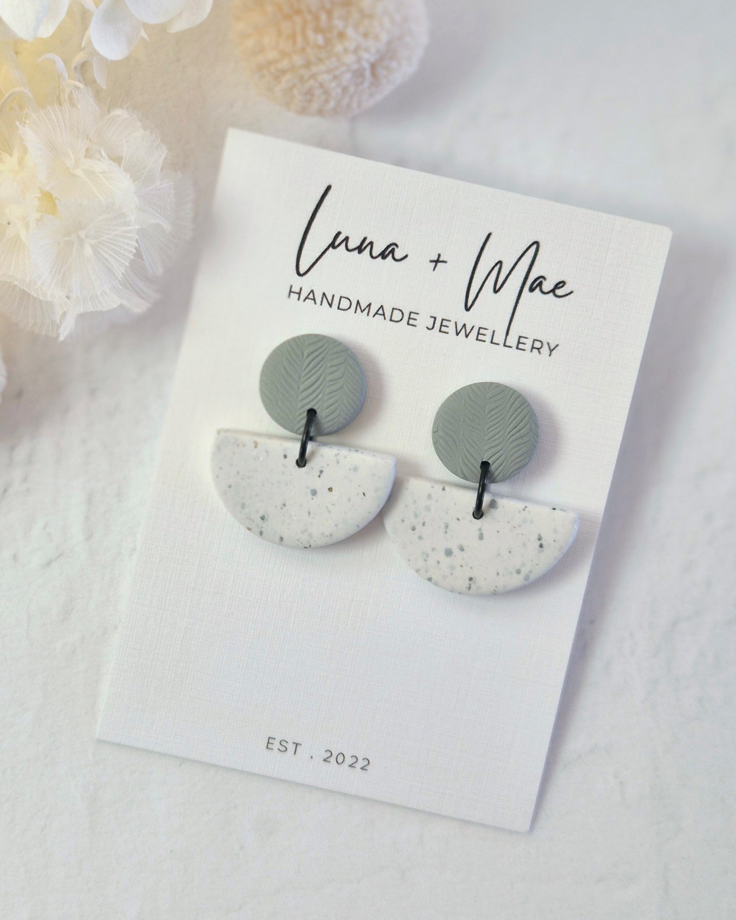 Luna Granite + Sage Green Dangle Earrings