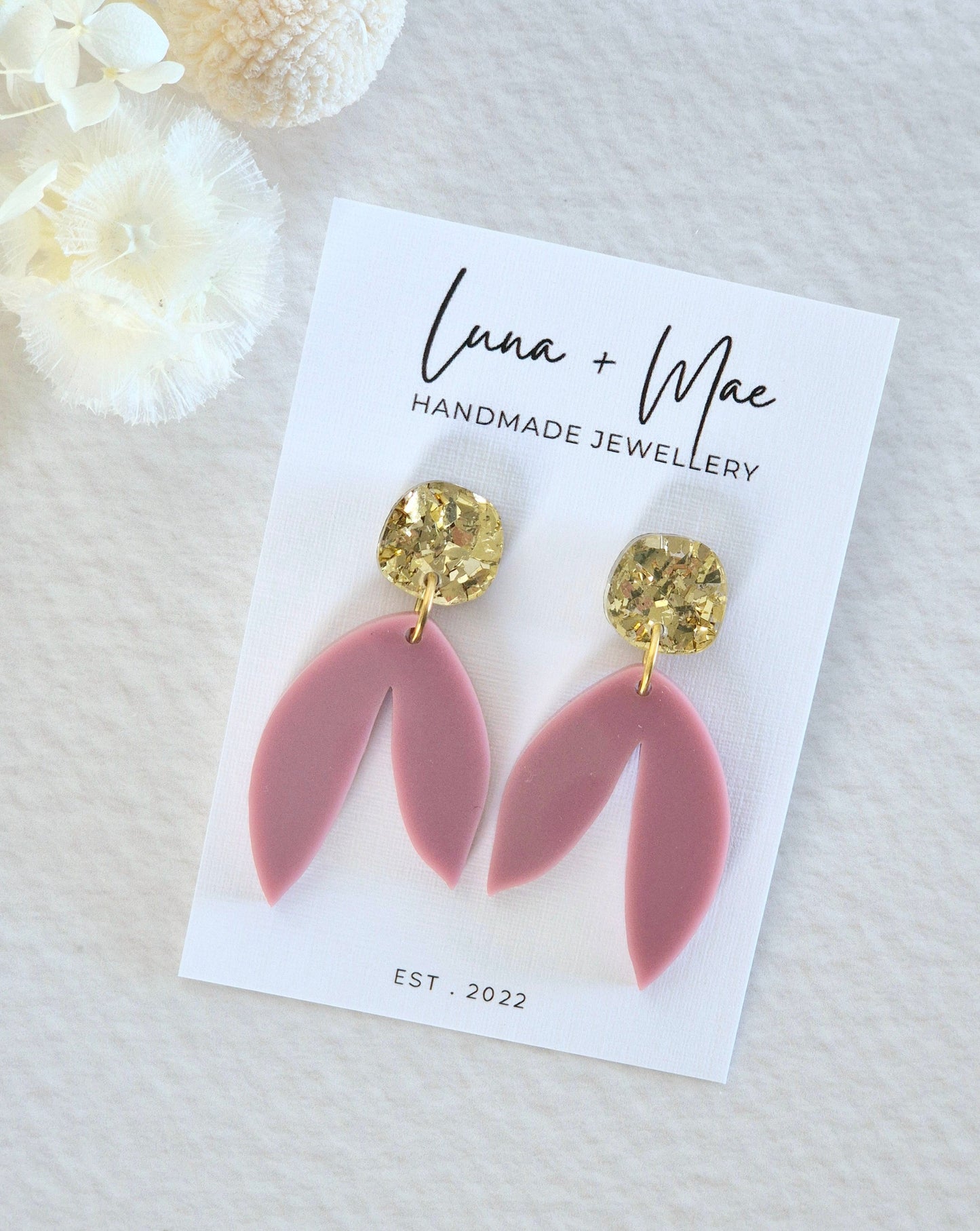 Bloom Deep Rose Leaf Dangle Earrings