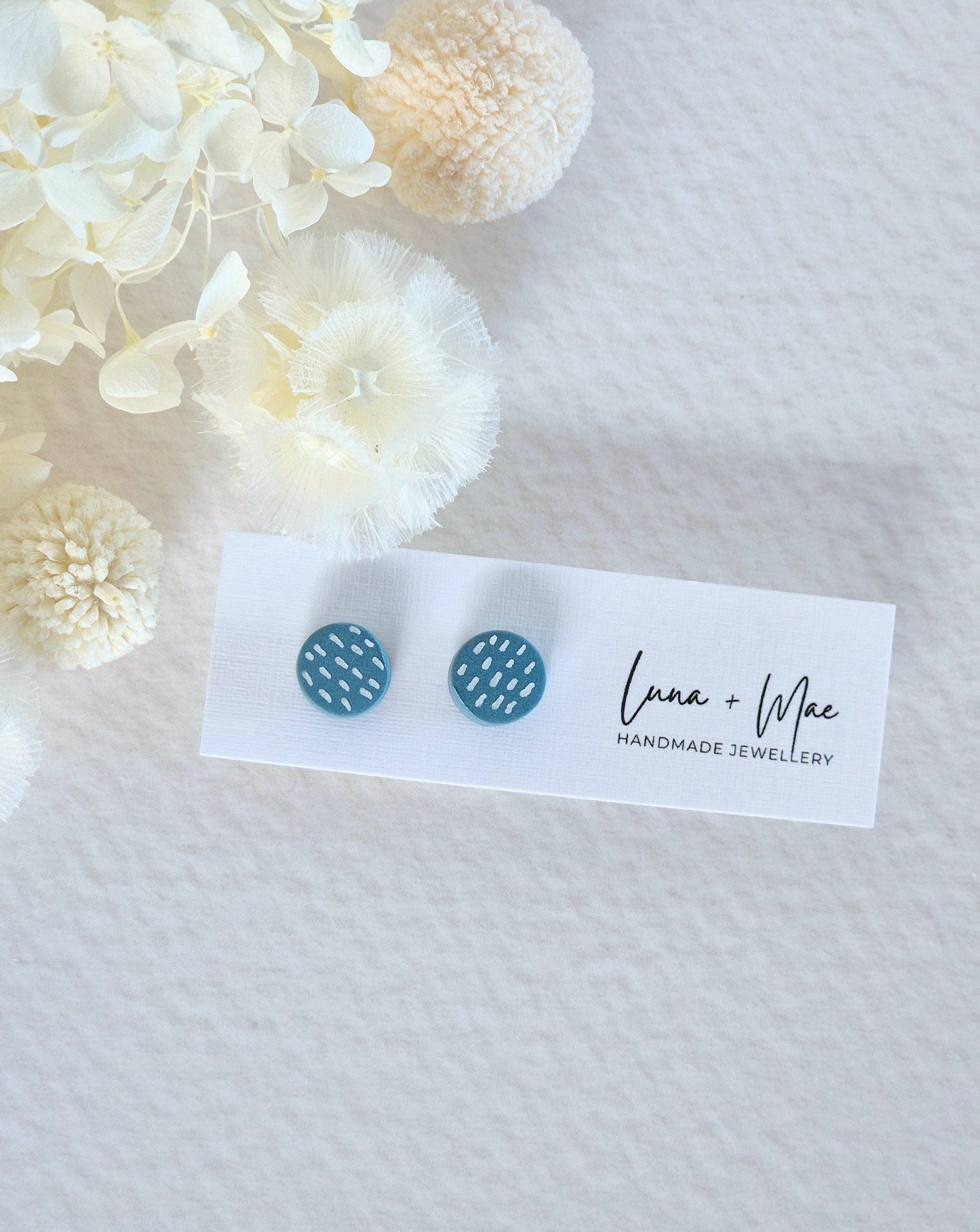 Tiny Blue Dash Stud Earrings