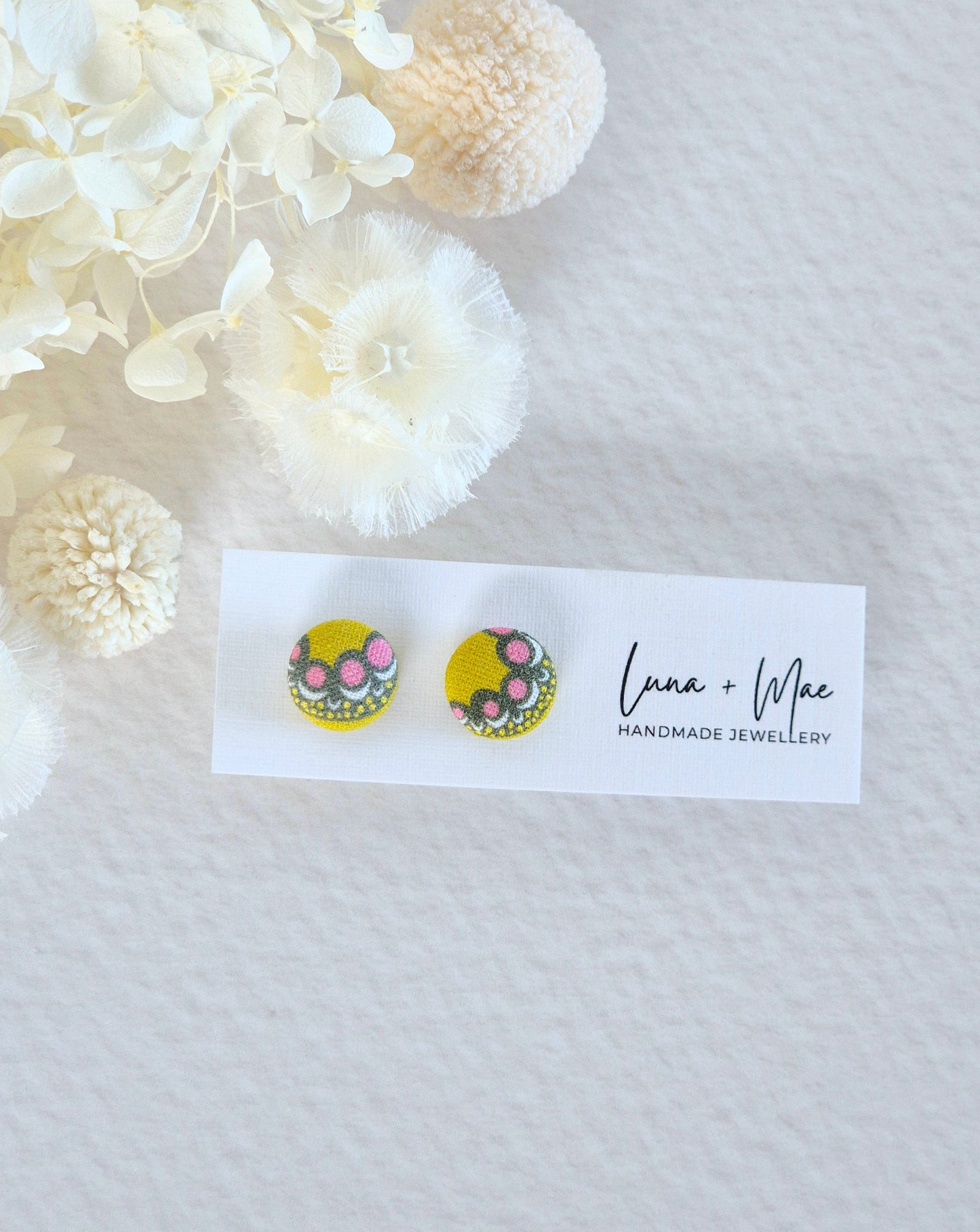 Fabric Mustard Swirl Stud Earrings