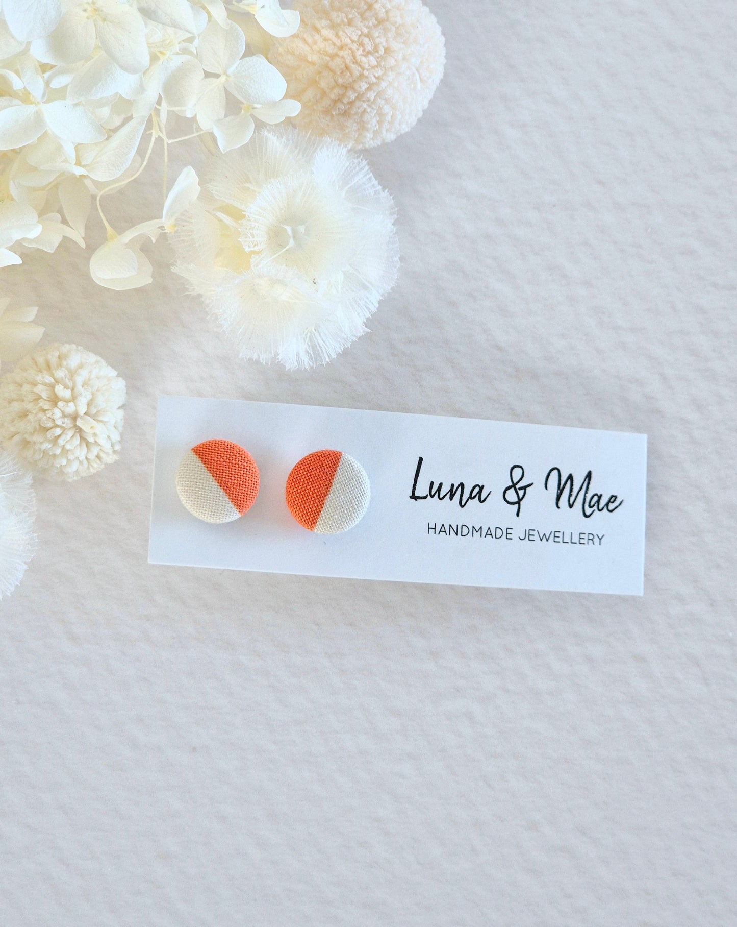 Fabric Orange Duo Stud Earrings