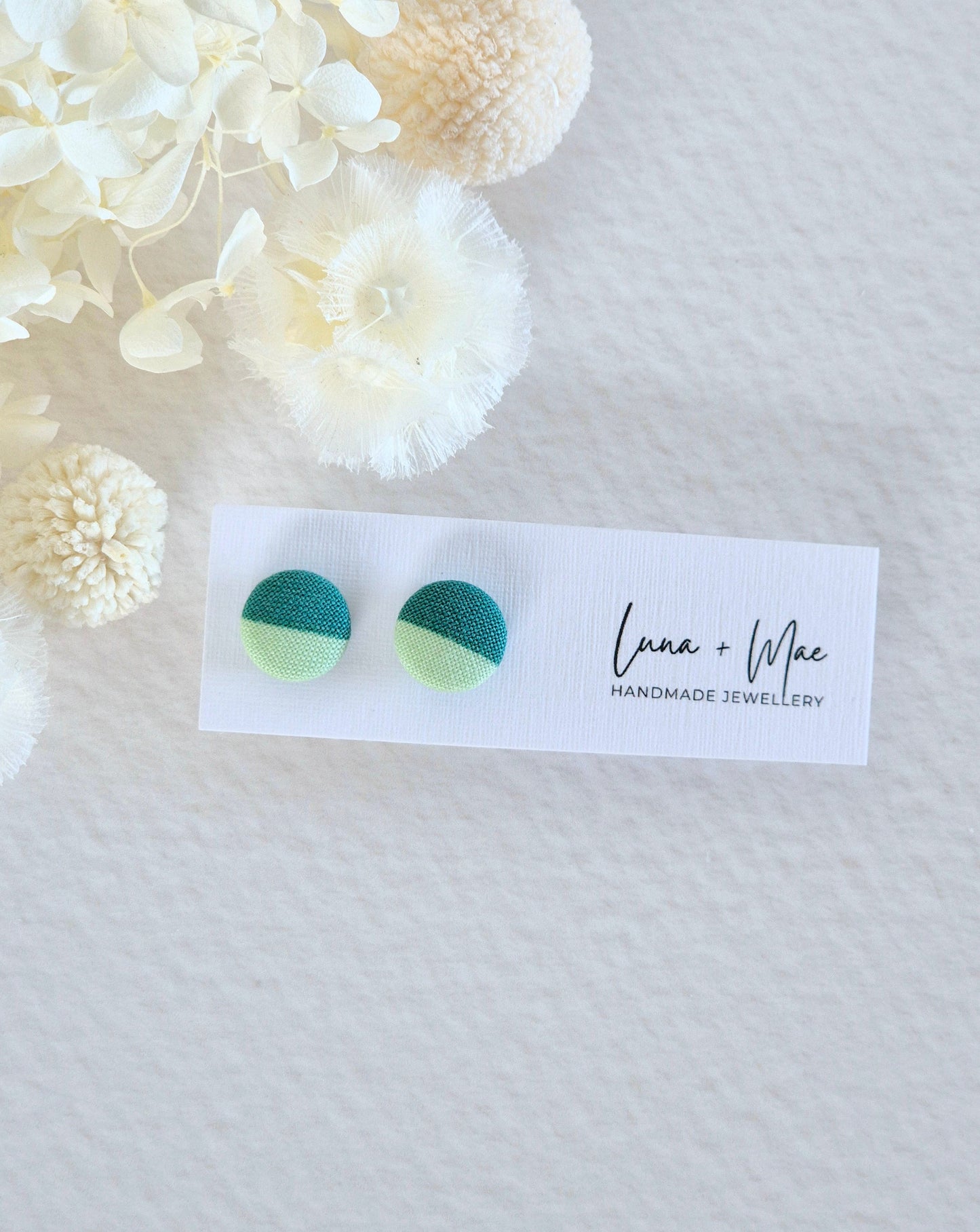Fabric Green Duo Stud Earrings