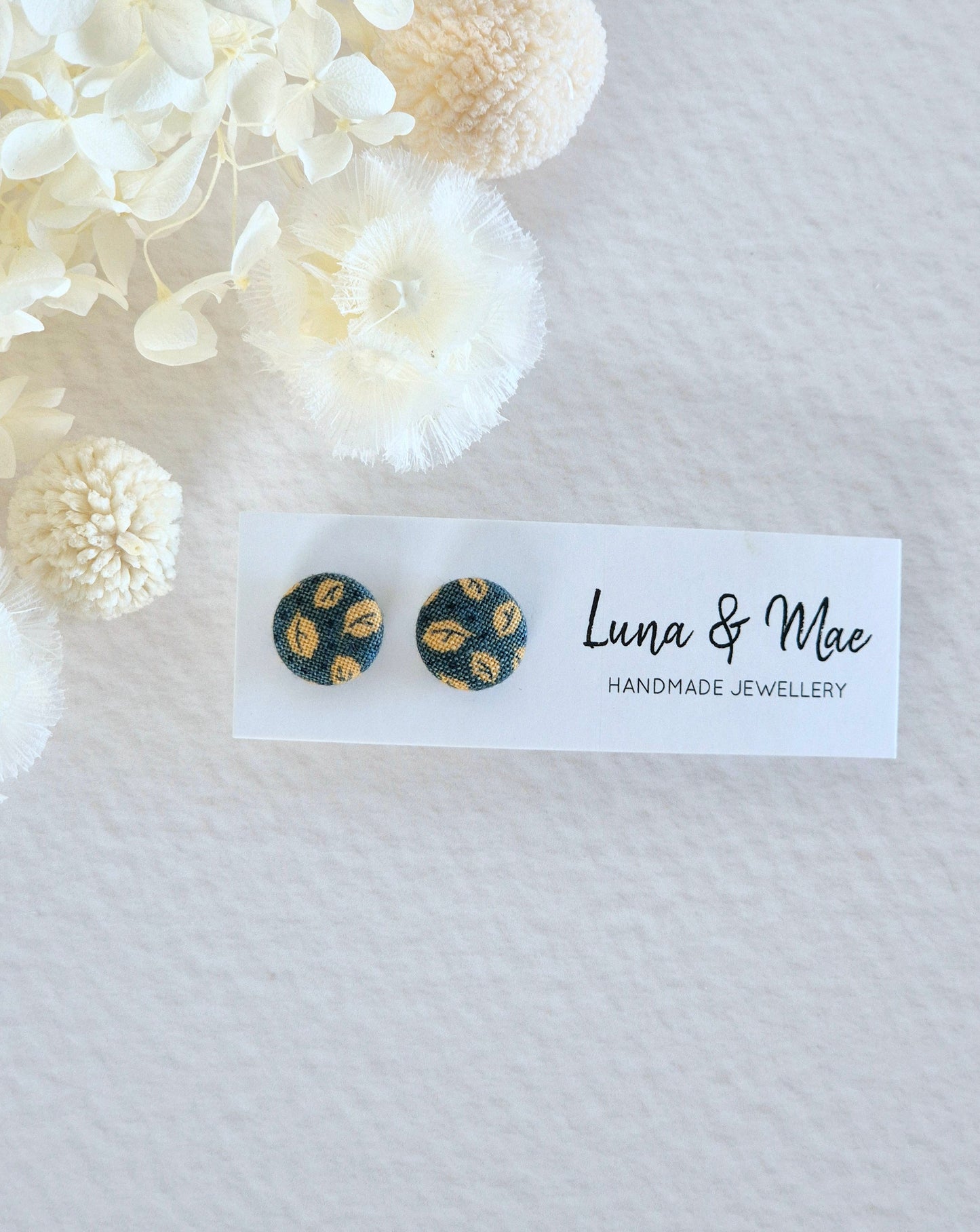 Fabric Mustard Leaf Stud Earrings
