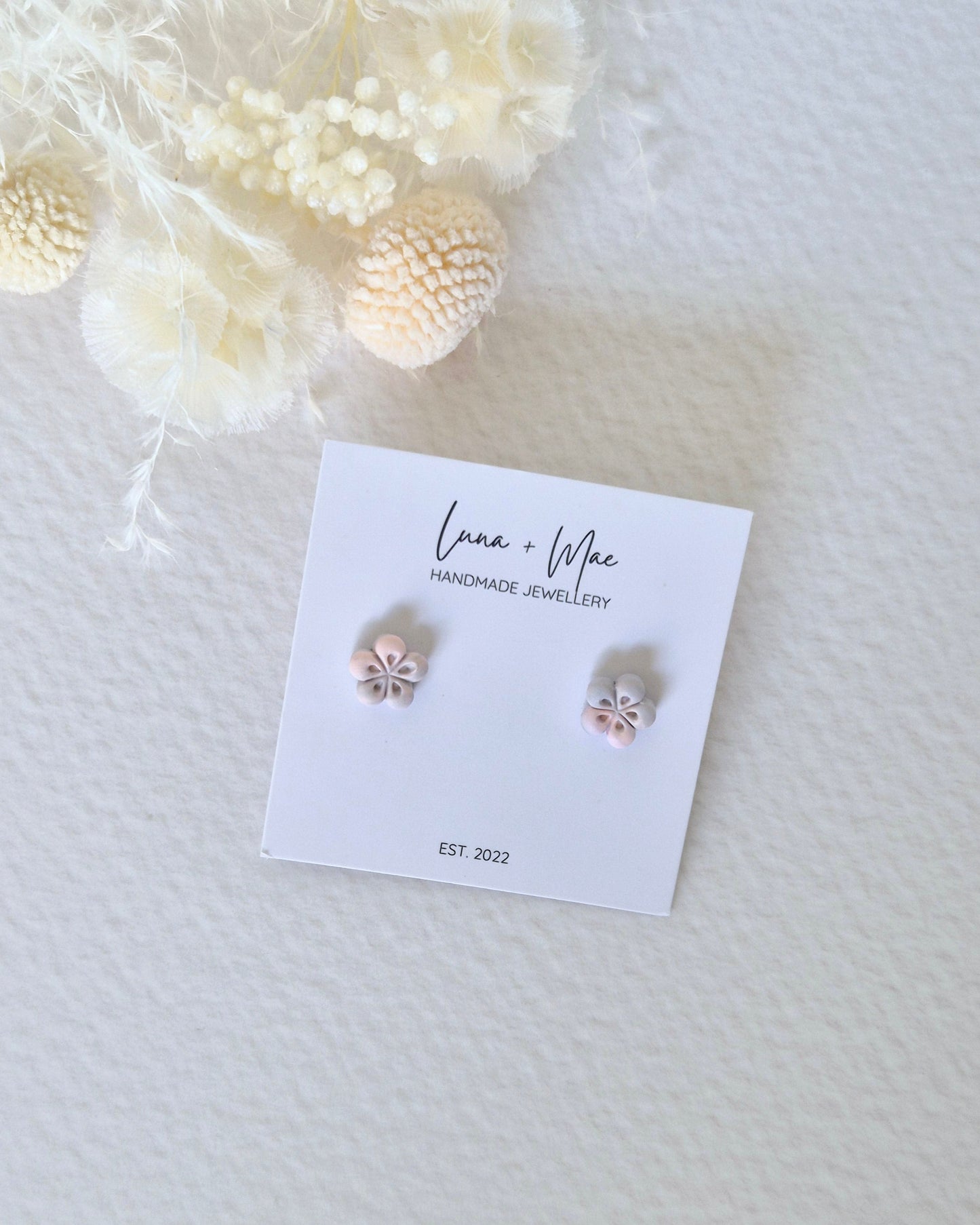 Garden Peach + Green Flower Stud Earrings