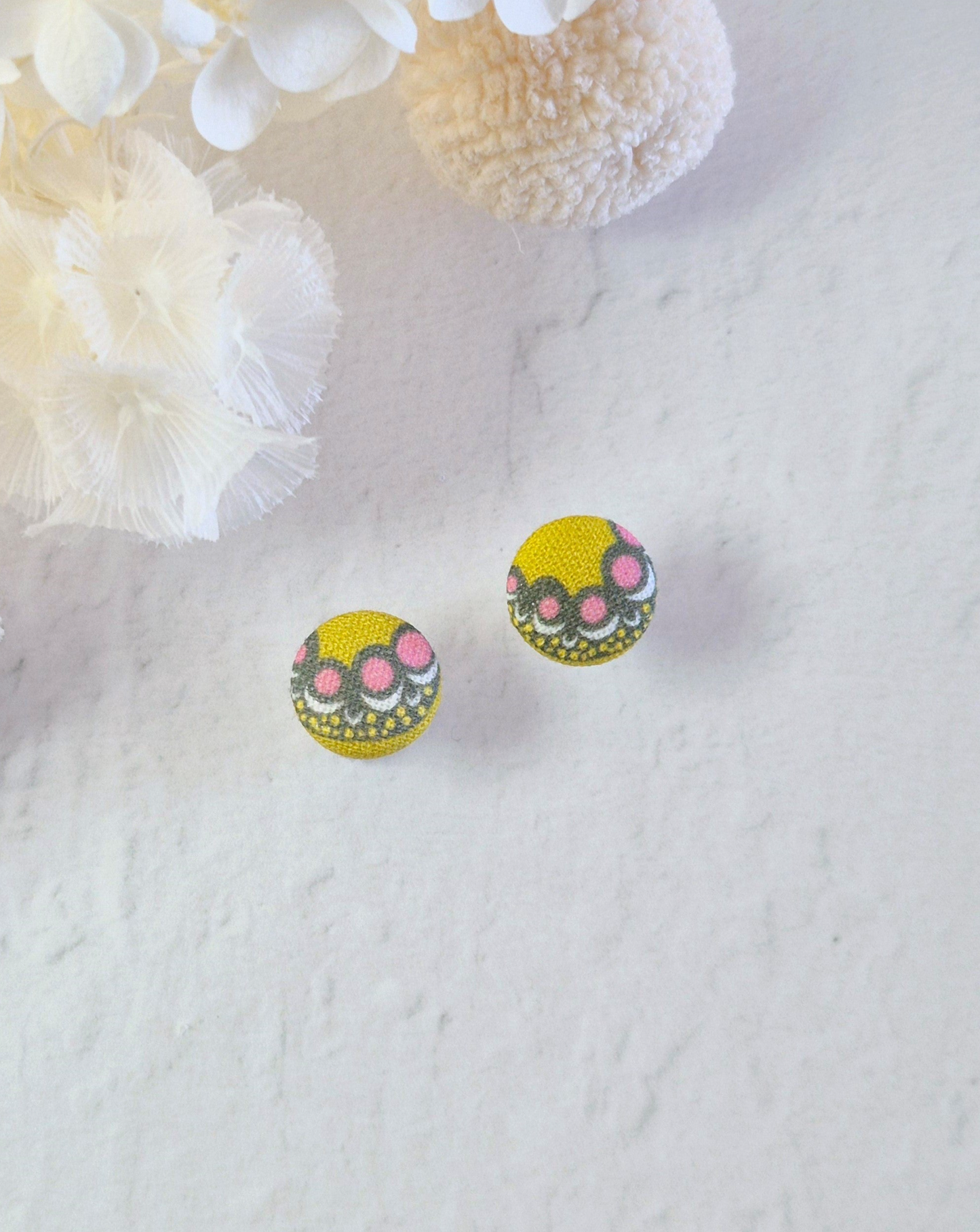 Fabric Mustard Swirl Stud Earrings
