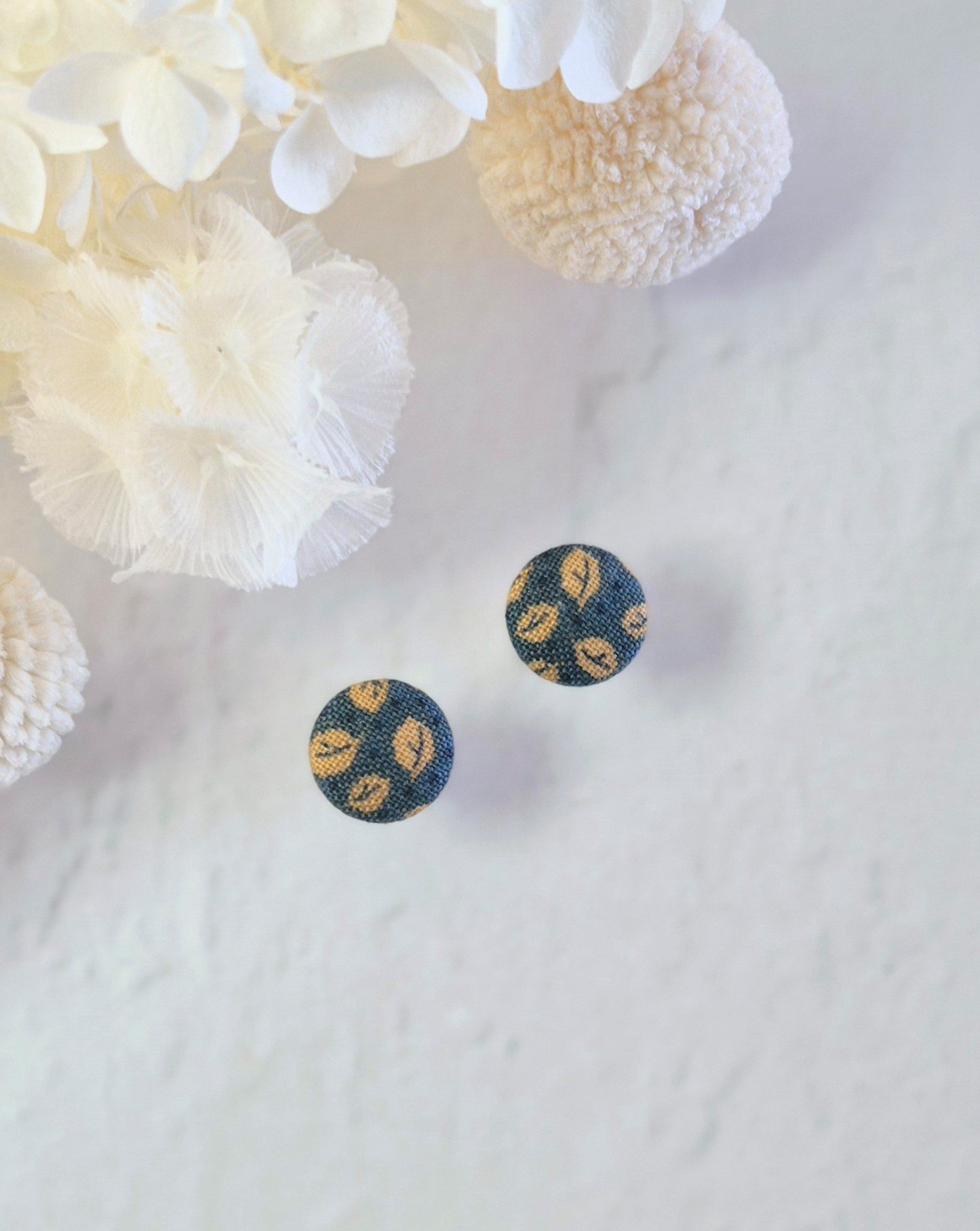Fabric Mustard Leaf Stud Earrings