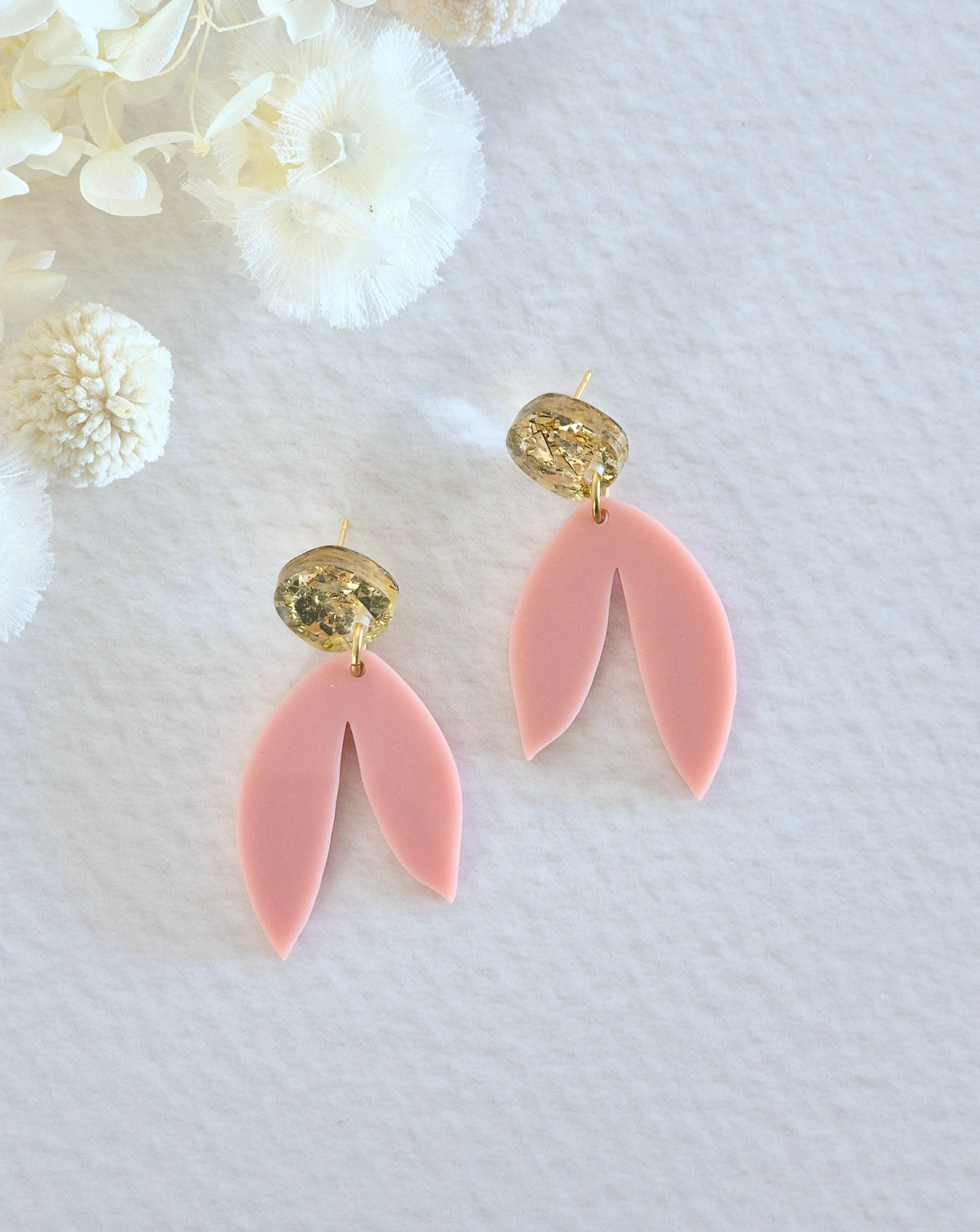 Bloom Blush Pink Leaf Dangle Earrings