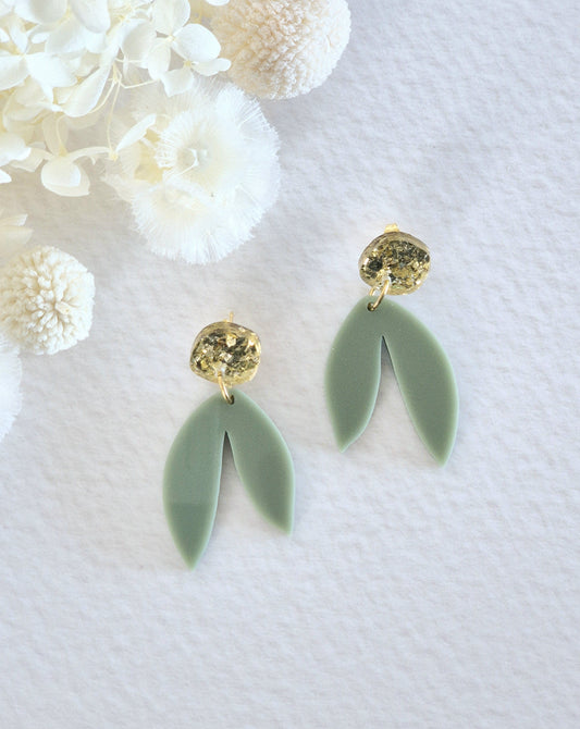Bloom Sage Green Leaf Dangle Earrings
