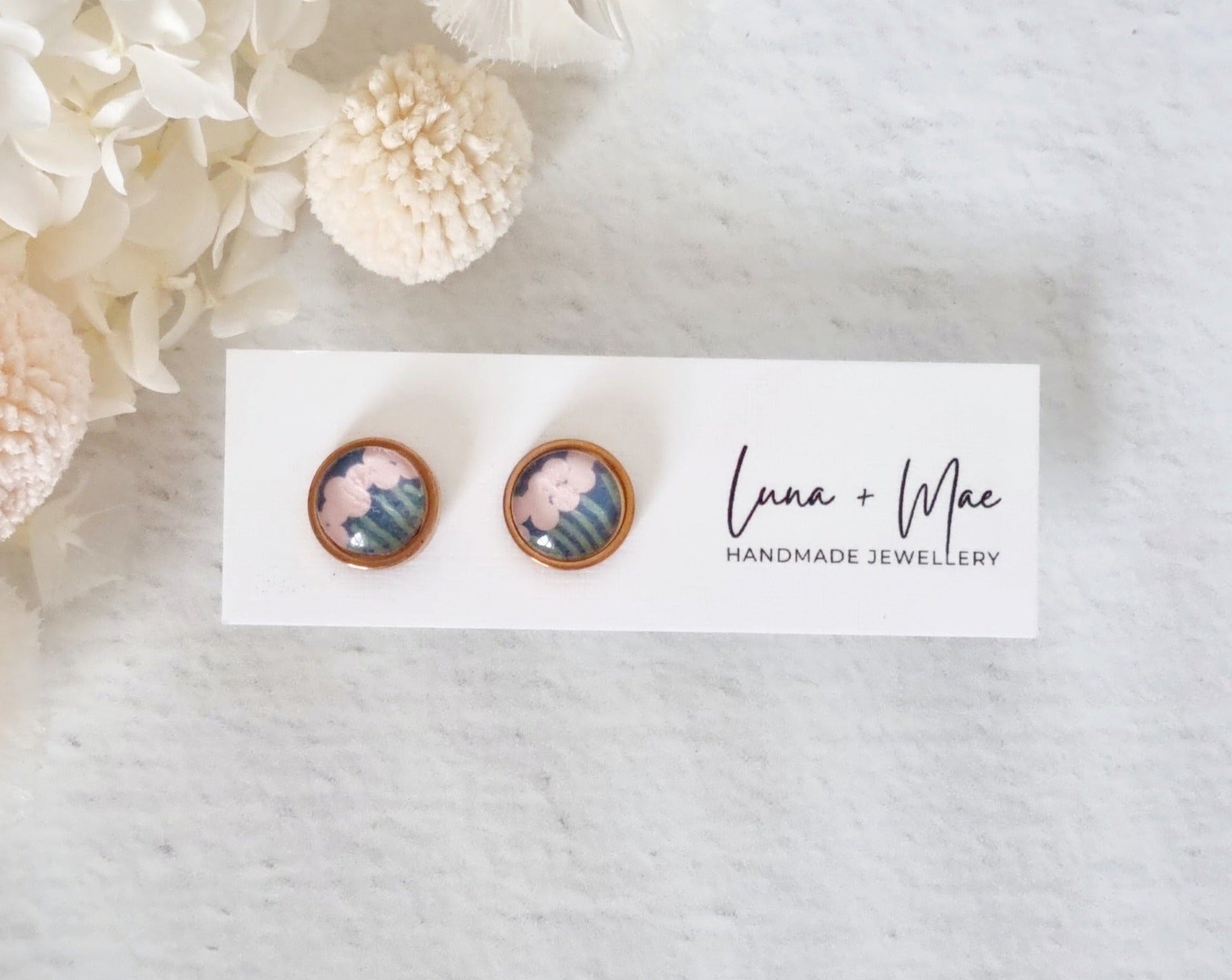 Bezel Pink Tulip Rose Gold Stud - Luna + Mae