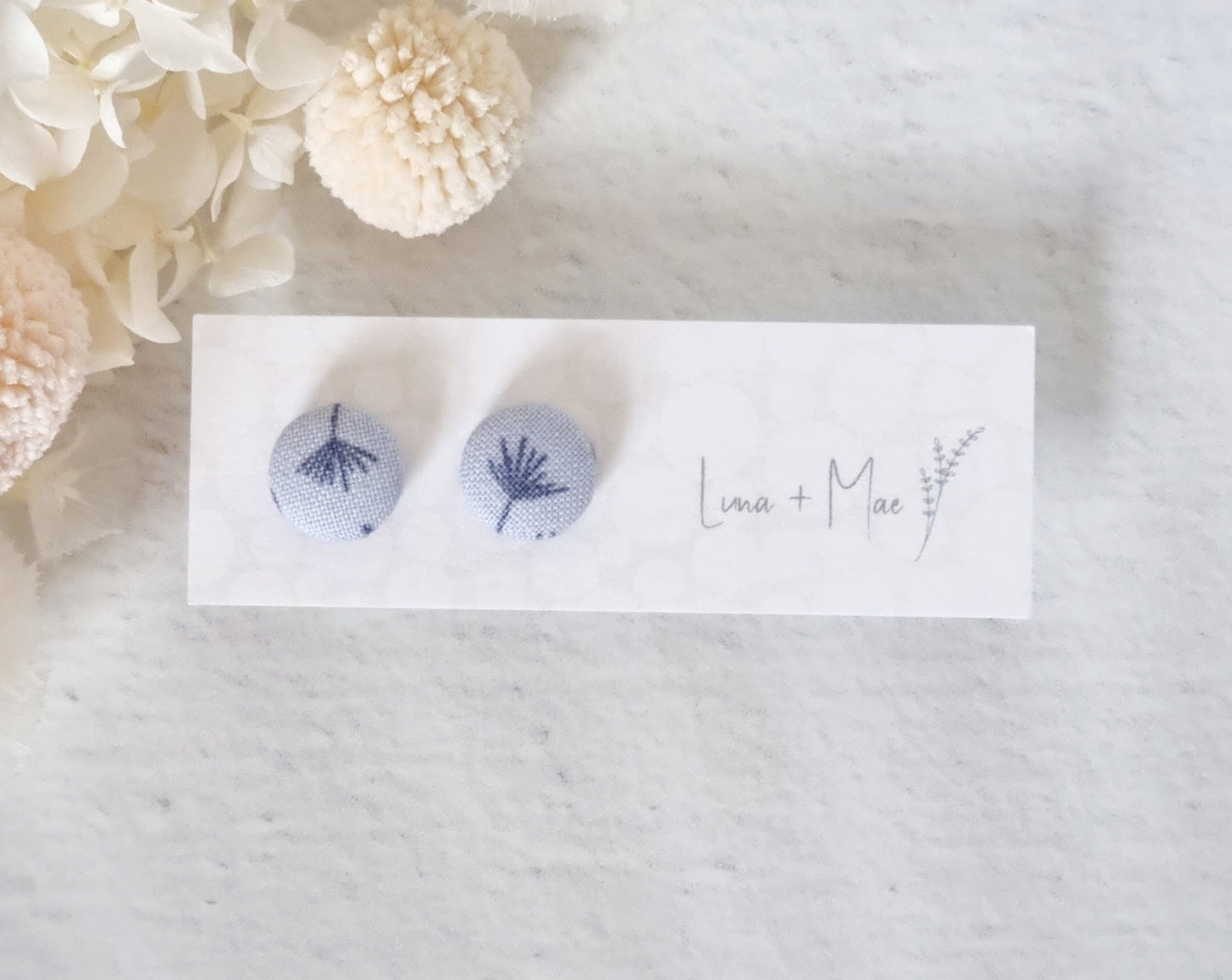 Fabric Grey Dandelion Stud - Luna + Mae
