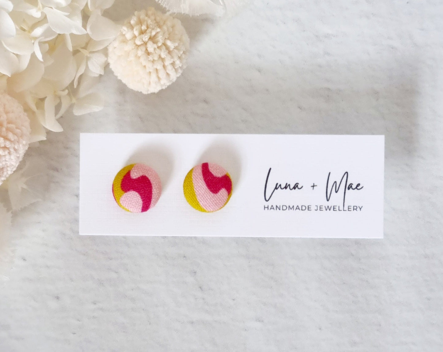 Fabric Pink Swirl Stud - Luna + Mae