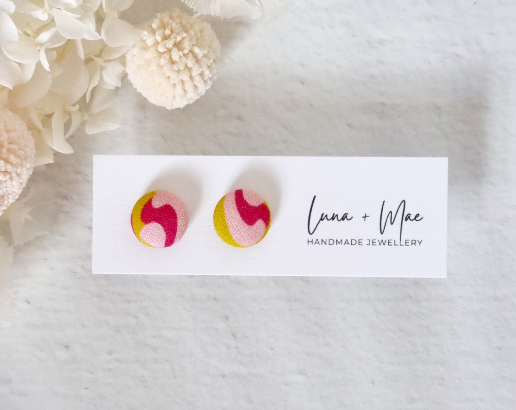 Fabric Pink Swirl Stud - Luna + Mae