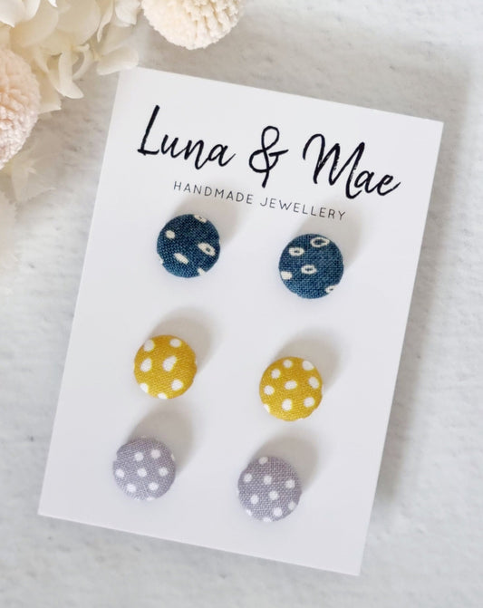 Fabric Trio Stud Pack #3 - Luna + Mae