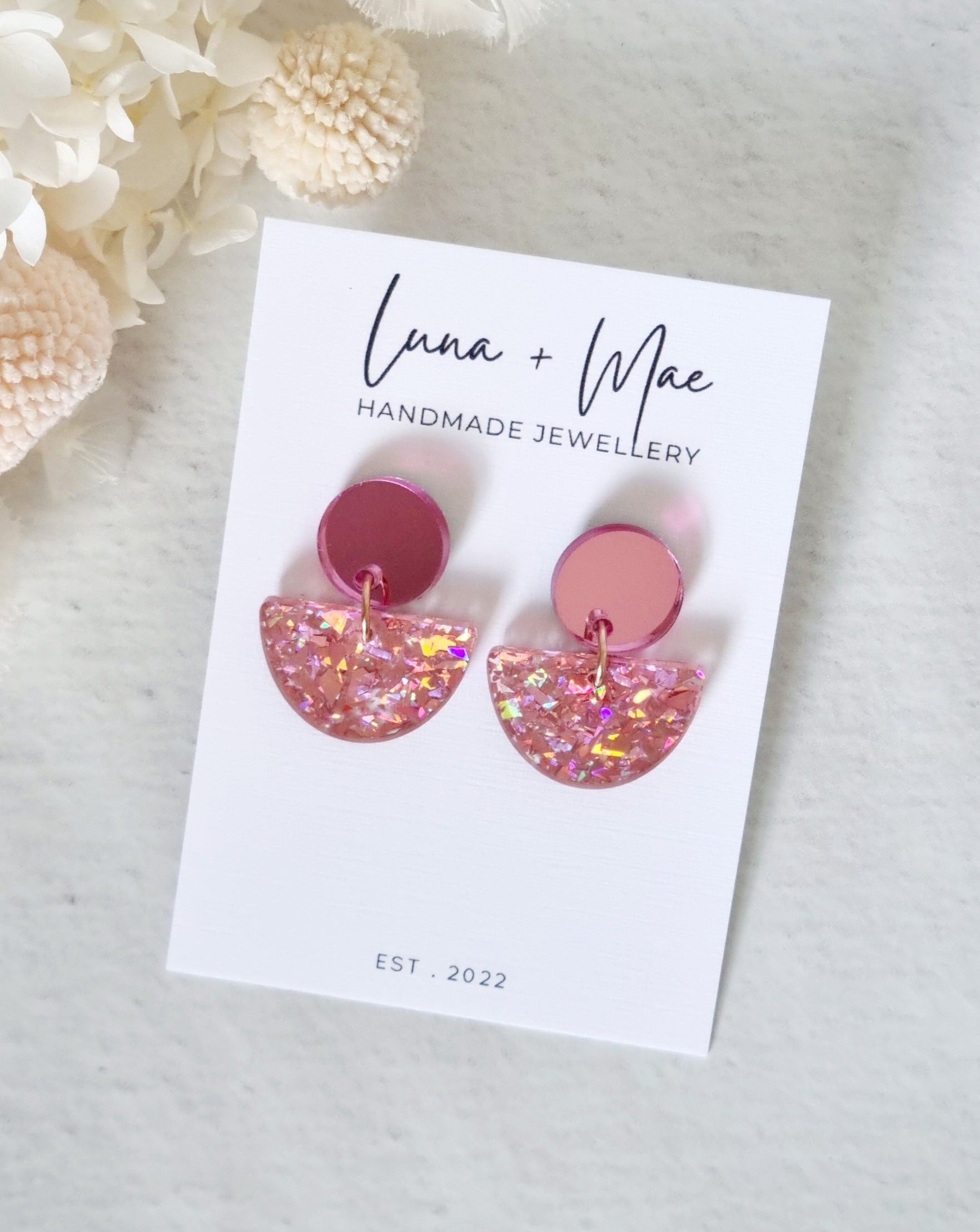 Acrylic Pink Selene Dangle - Luna + Mae
