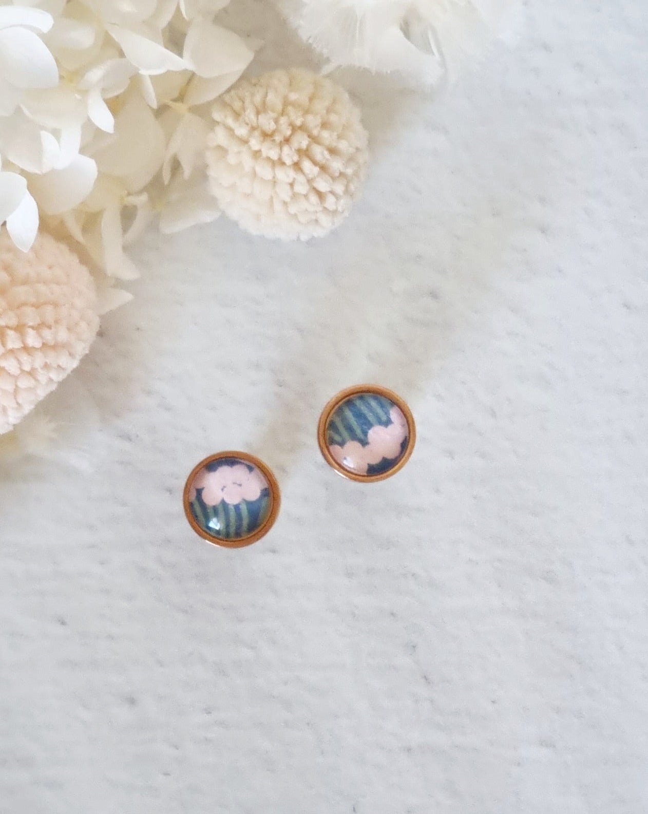 Bezel Pink Tulip Rose Gold Stud - Luna + Mae