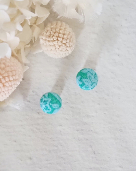 Fabric Green Flower Stud - Luna + Mae