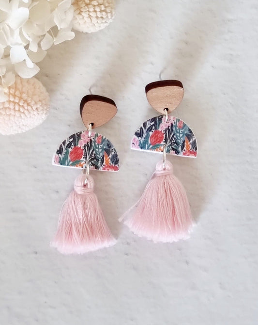 Tassel Garden Pale Pink Dangle Earrings