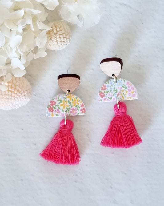 Tassel Hot Pink Spring Dangle Earrings