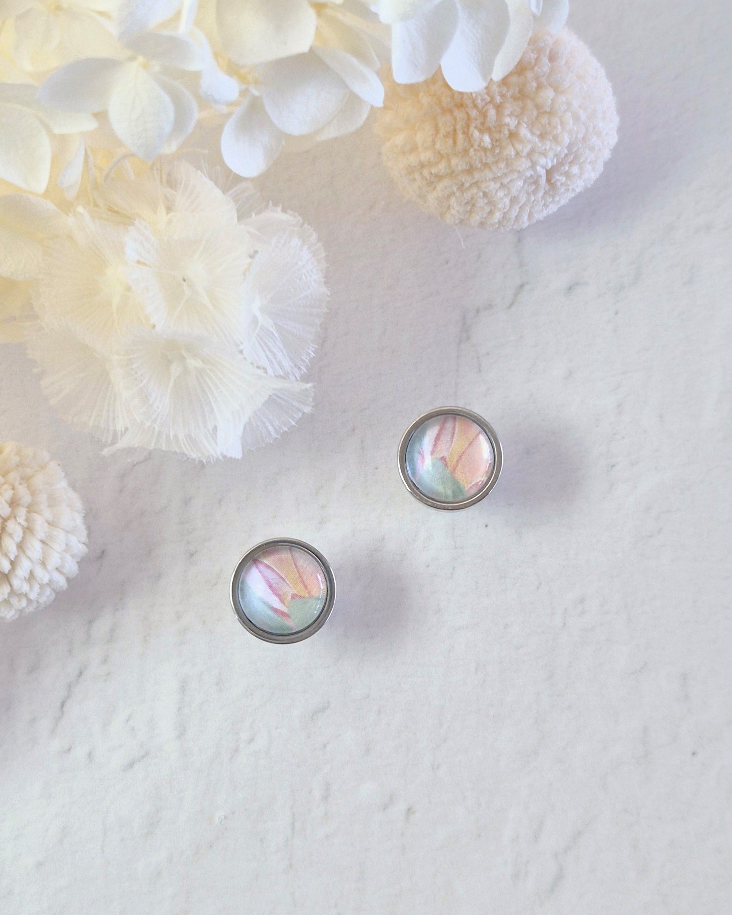 Bezel Birds of Paradise Silver Stud Earrings