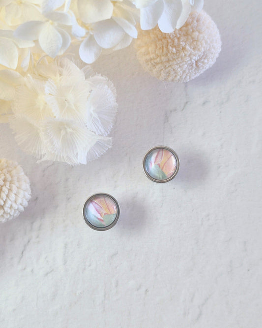 Bezel Birds of Paradise Silver Stud Earrings