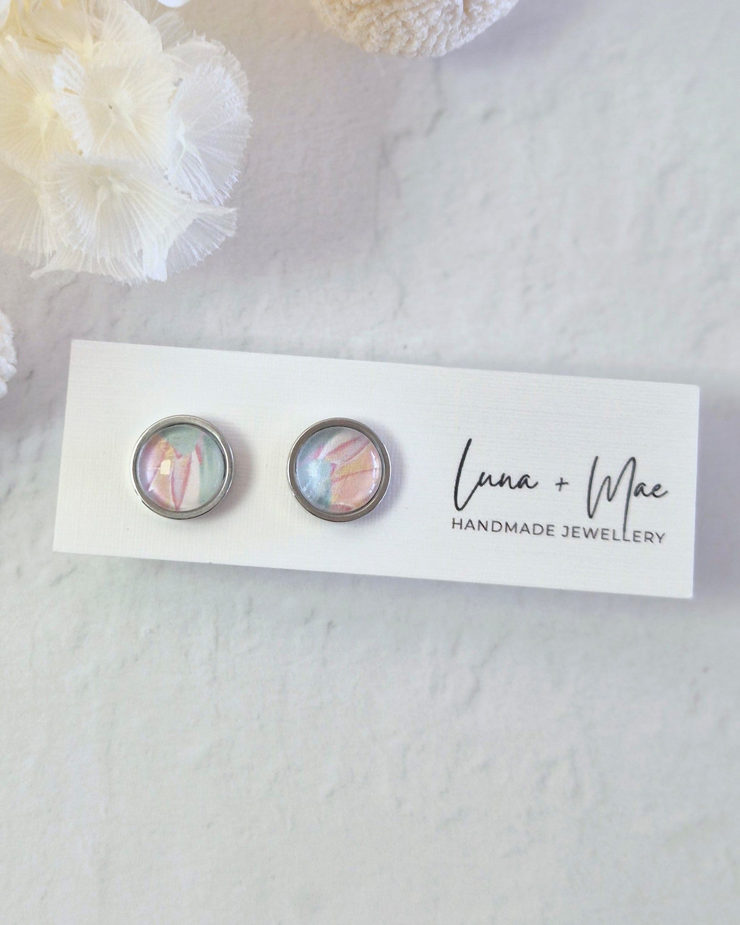 Bezel Birds of Paradise Silver Stud Earrings