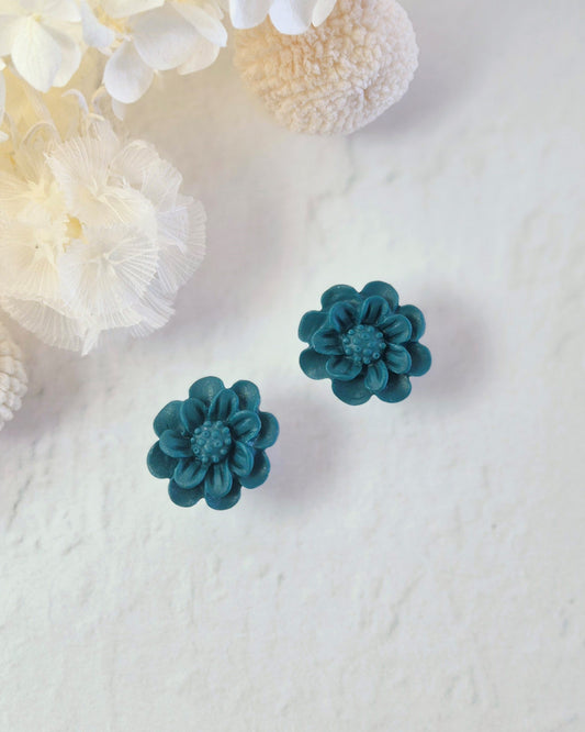 Flower Pine Green Stud Earrings