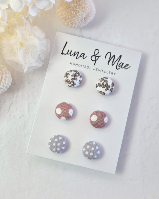Fabric Trio Stud Earring Pack #7