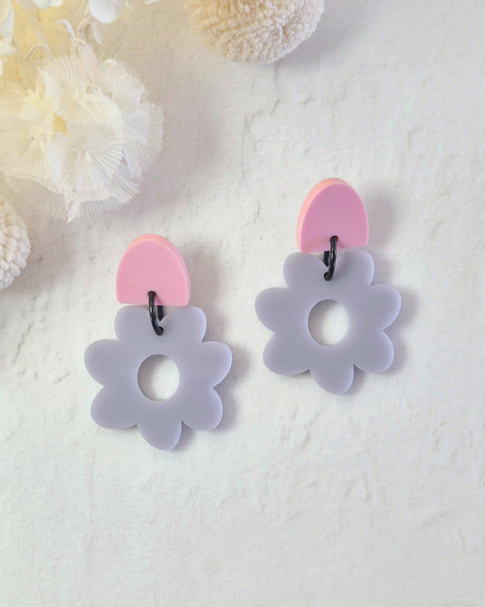 Daisy Purple Pink Dangle Earrings