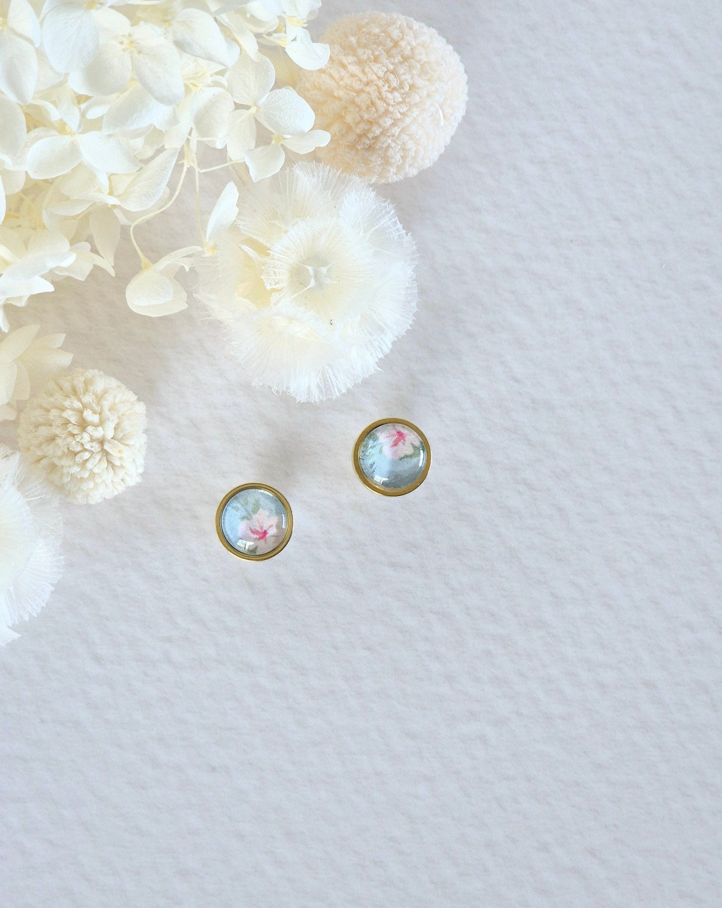 Bezel Hibiscus Pink Stud Earrings