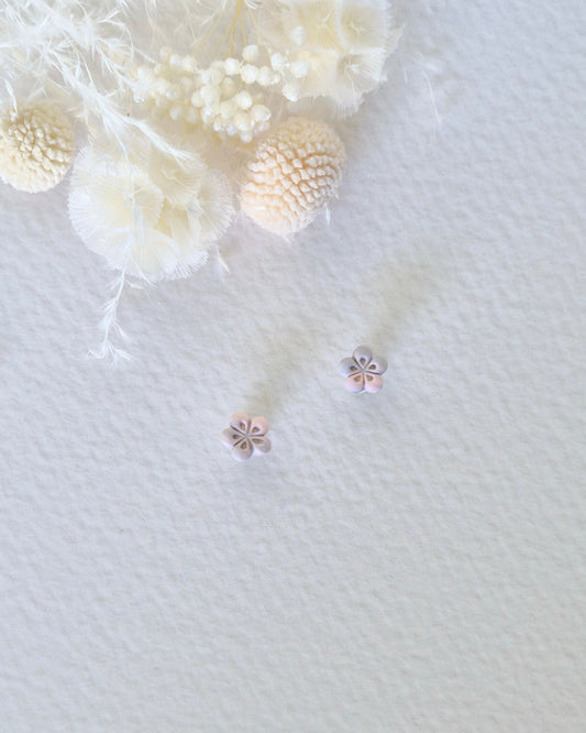 Garden Peach + Green Flower Stud Earrings