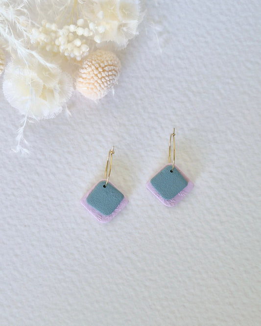 Garden Rose Pink + Sage Green Gold Hoop Earrings