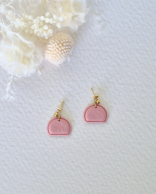 Garden Rose Pink Embossed Dangle Earrings