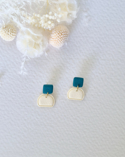 Garden Teal + Cream Embossed Floral Dangle Earrings