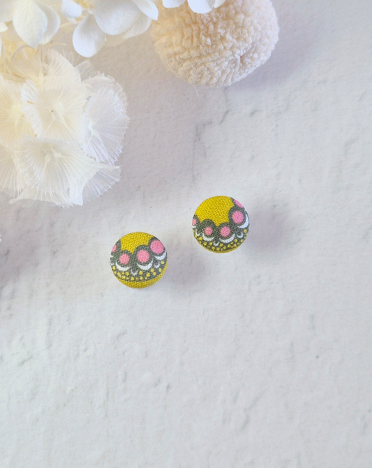 Fabric Mustard Swirl Stud Earrings