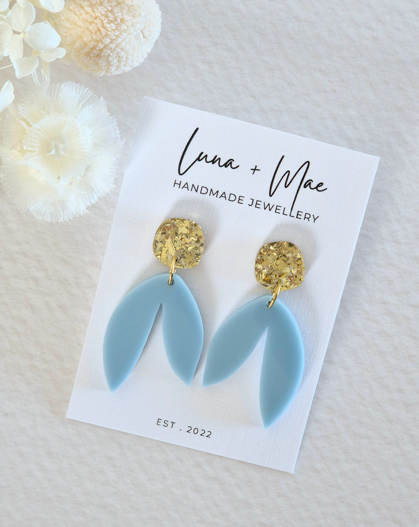 Bloom Sky Blue Leaf Dangle Earrings