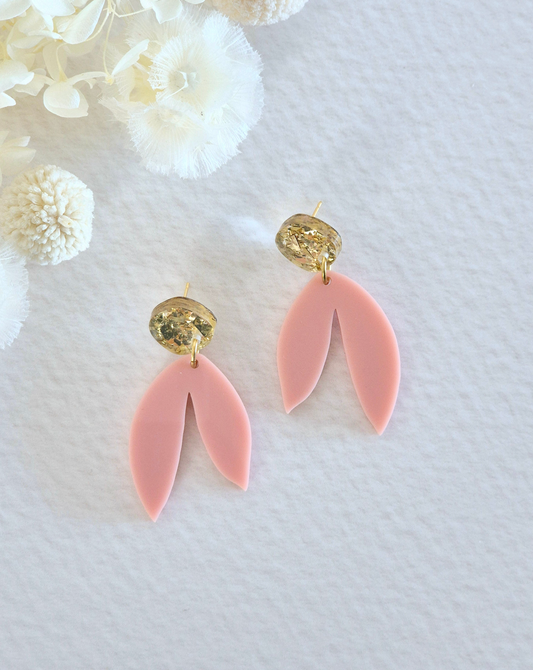Bloom Blush Pink Leaf Dangle Earrings