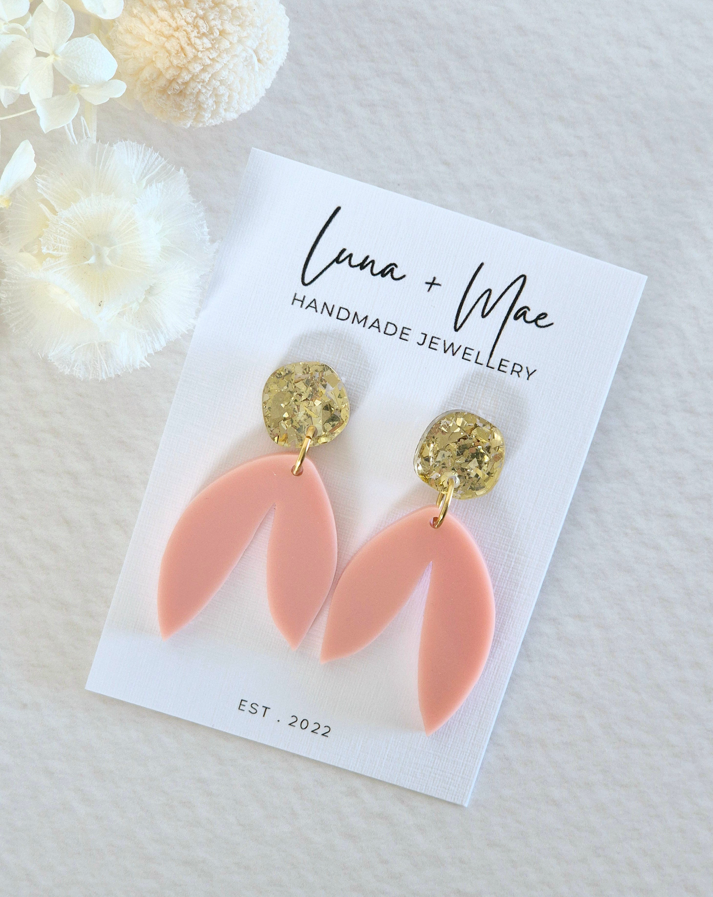 Bloom Blush Pink Leaf Dangle Earrings