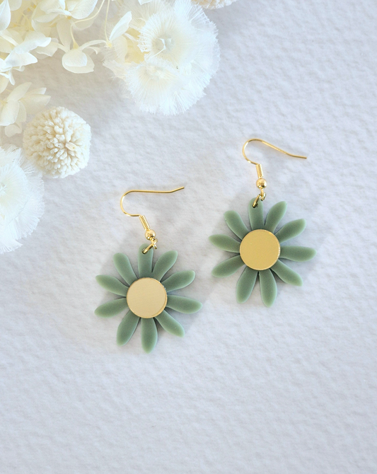 Bloom Sage Green + Gold Daisy Dangle Earrings